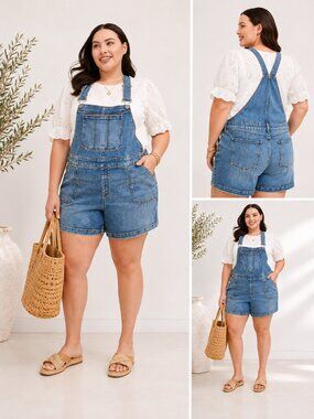 Lane Bryant Boyfriend Short Denim Overalls Medium Wash 2 NWT